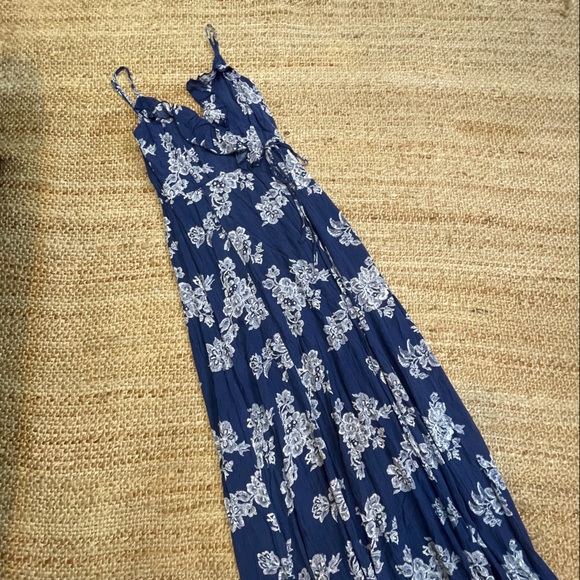 Blissful Breeze Navy Blue Floral Print Faux Wrap Maxi Dress - Picture 3 of 10